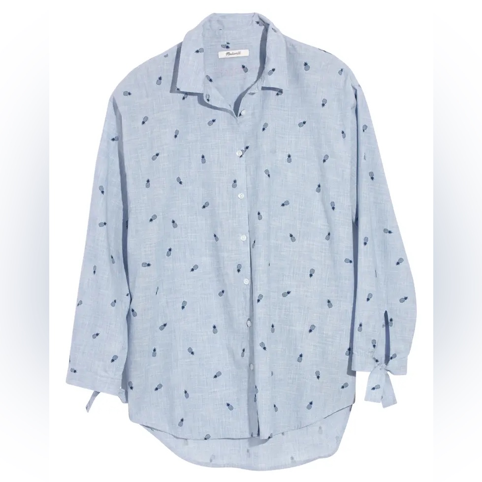 Madewell Trapeze Pineapple Print Shrunken Trapeze Button-Down Shirt